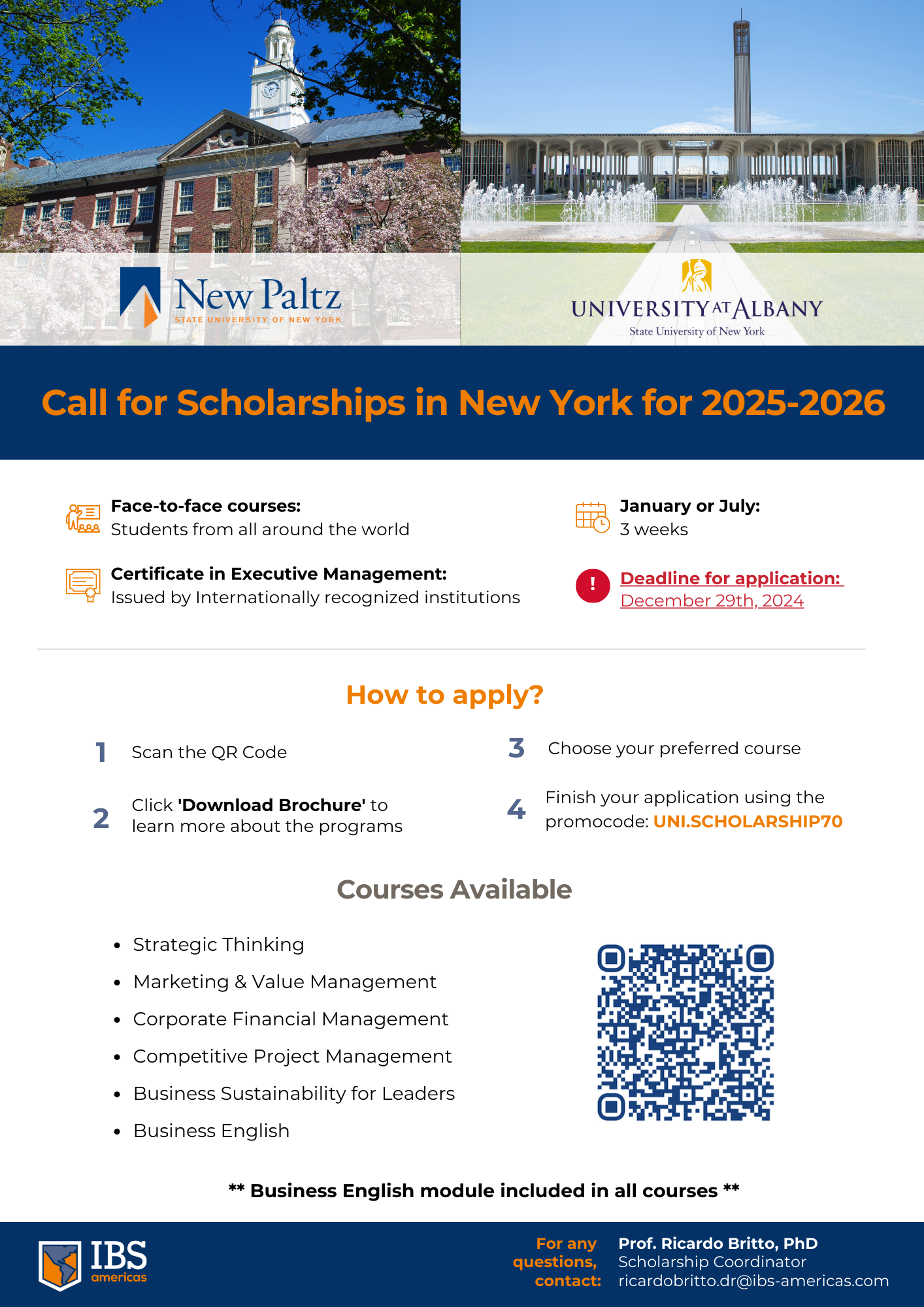 Flyer for Call for Scholarships in New York for 2025-2026